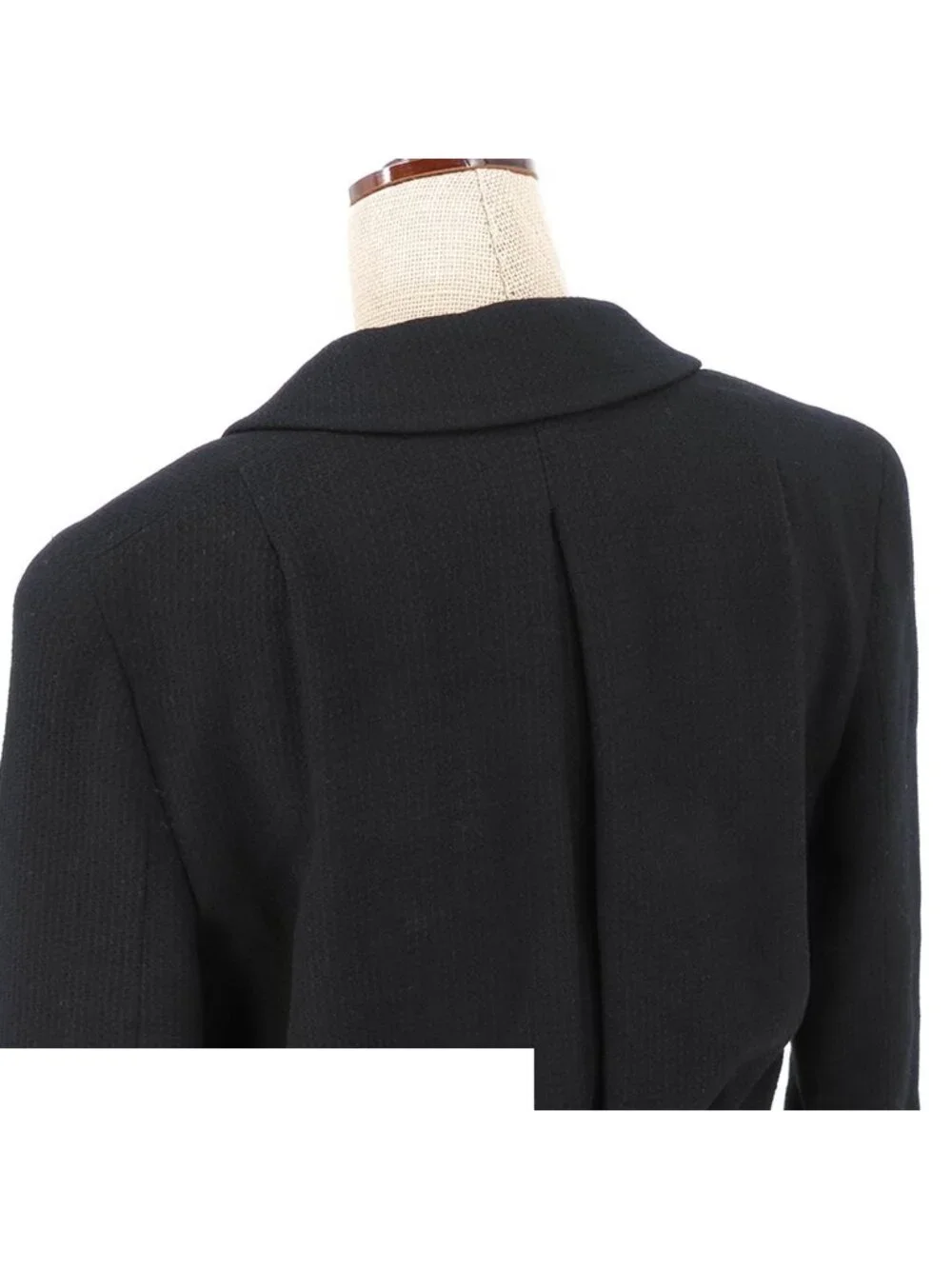 Chanel Ruffle Jacket CC Logo Front Zip Black Wool Rayon Tailored 38
